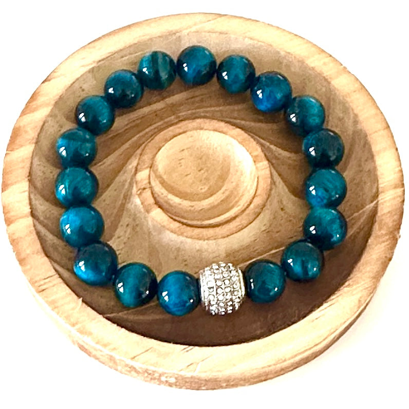 Bracelet Ajustable En Oeil De Tigre Bleu Roi - Perles Semi-précieuses - Sans Fermoir