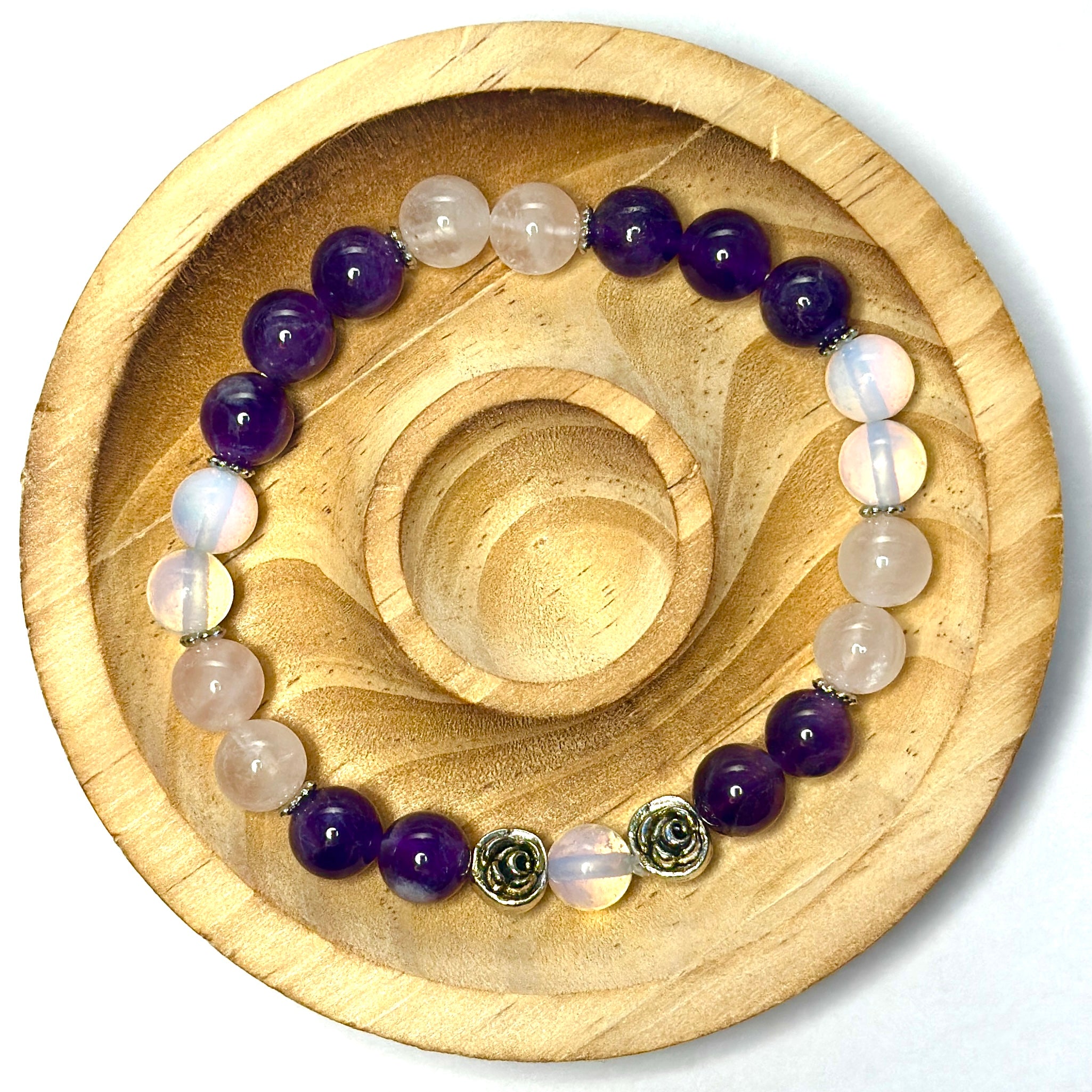Bracelet de pierres précieuses Améthyste, Quartz Rose et Quartz Lune
